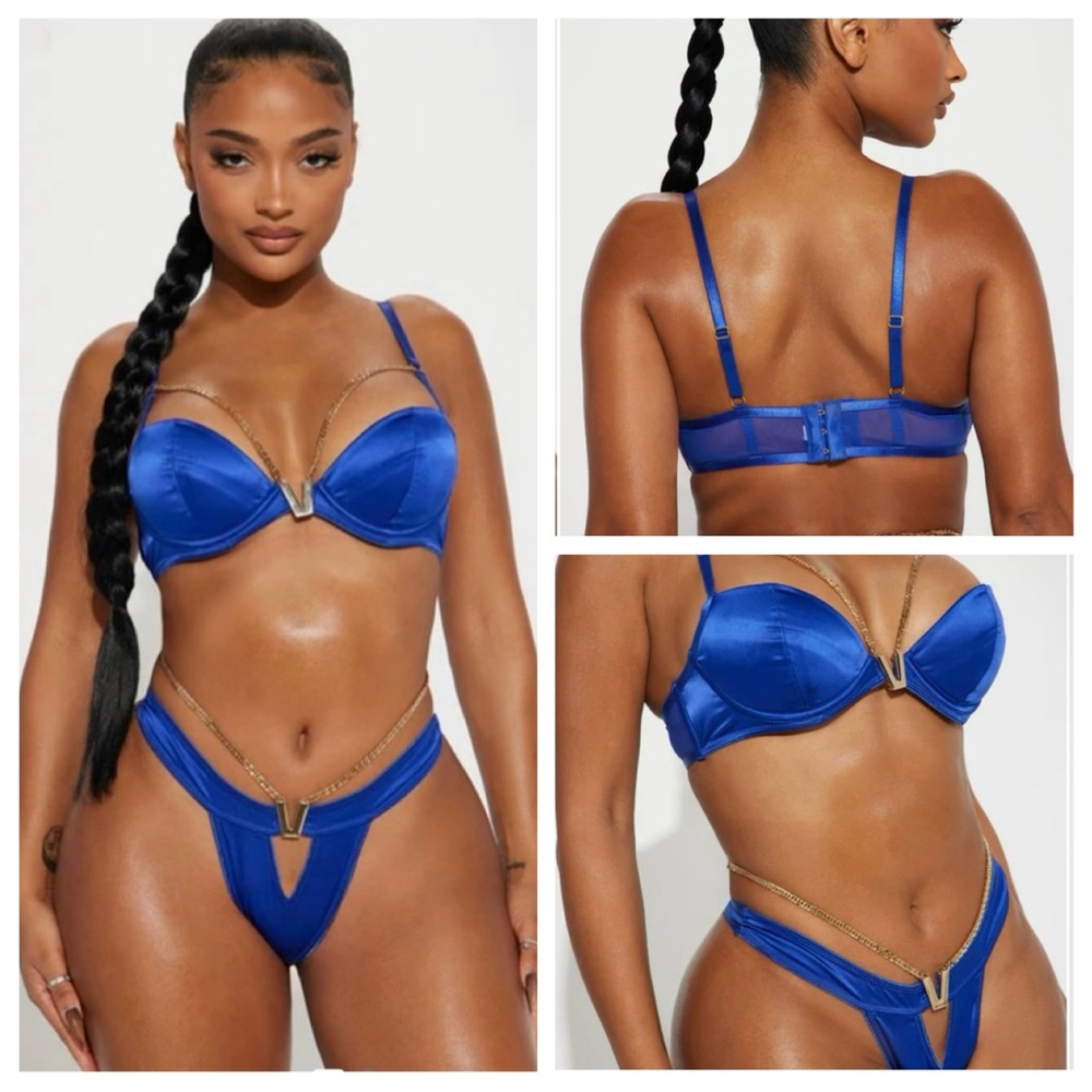 Fashion Nova V-Chain Royal Blue Bikini Set Size Small